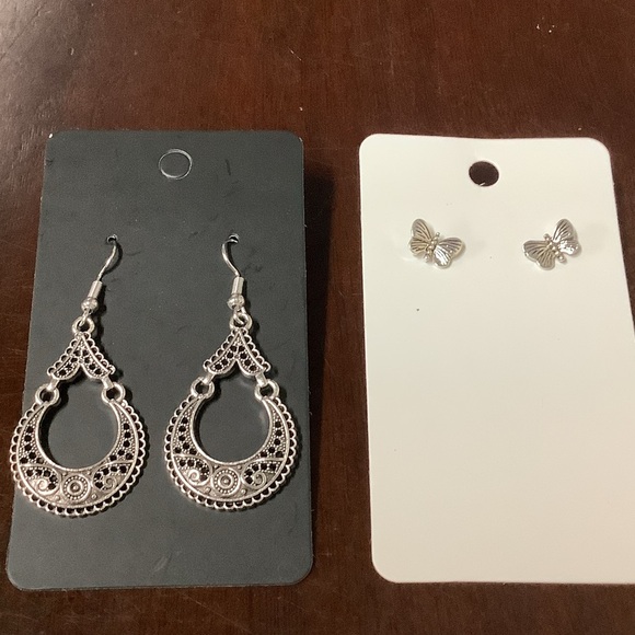 Silver Dangle Earrings and Butterfly Earrings Set - Picture 1 of 5